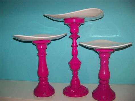 Cake Stand Dessert Pedestal set of 3 Cupcake Stands Hot Pink and White wedding Party Decor. $90. ...