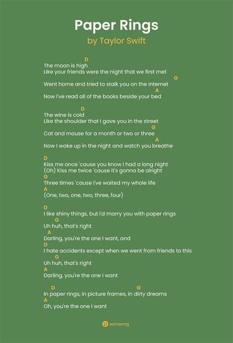 a poem written in green with the words paper rings by taylor switth on it