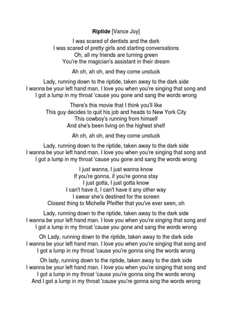 Riptide [Vance Joy] Lyrics