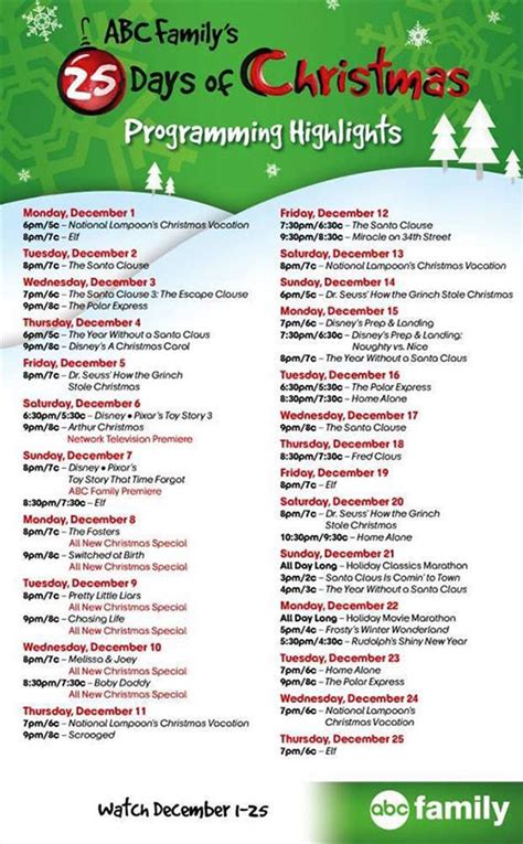 Holidaze Christmas Schedule Abc Family