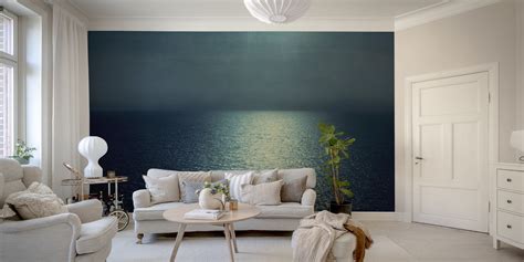 Ocean Sunset in Teal Emerald Green Wallpaper