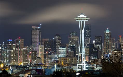 Seattle Buildings Skyscrapers Night HD wallpaper | man made | Wallpaper ...