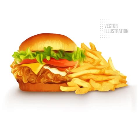 Premium Vector | Delicious burger with fries vector isolated