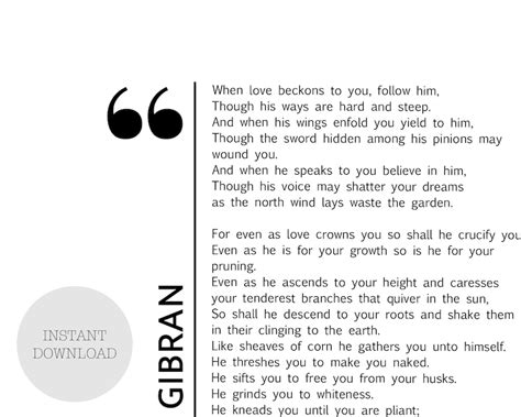 8 x 10 Kahlil Gibran On Love poem Printable quote Digital | Etsy