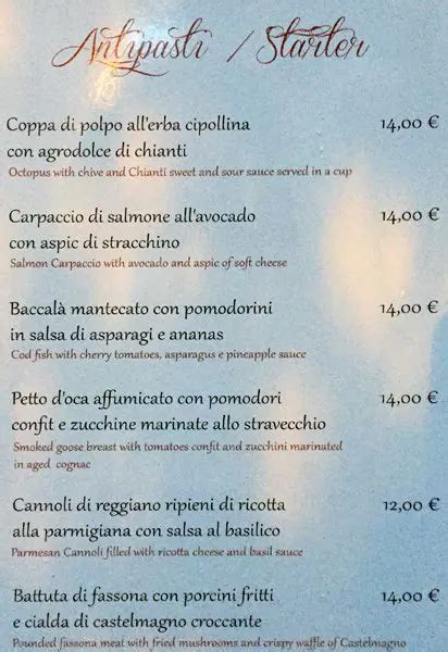 Menu at Il Bacaro restaurant, Rome, Via degli Spagnoli