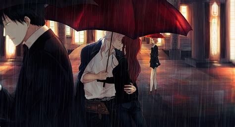 HD wallpaper: Anime, Original, Couple, Kiss, Rain, Umbrella, adult, city | Wallpaper Flare