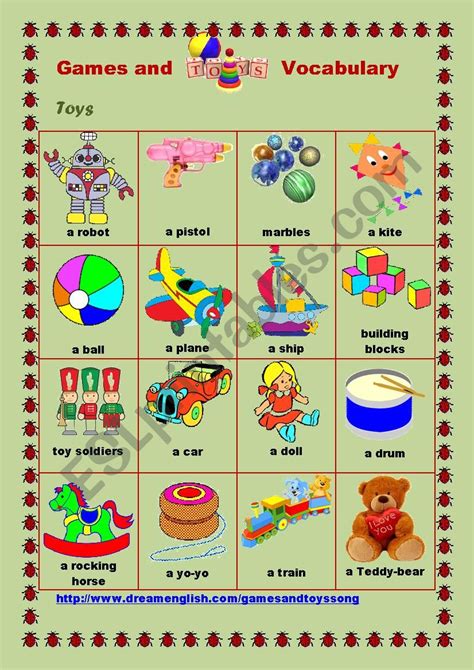 Games and Toys Vocabulary #2 - ESL worksheet by OlgaPrih