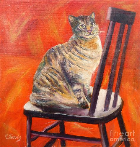 Cat on Black Chair Painting by Carolyn Jarvis