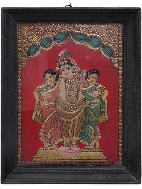 Lord Krishna With Rukmini And Satyabhama Tanjore Painting, 56% OFF