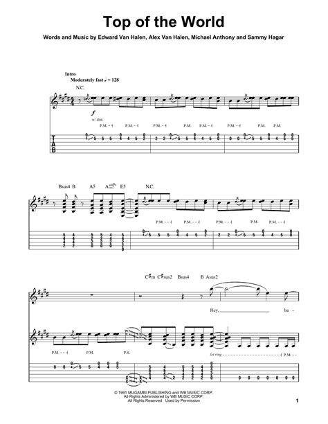 Top Of The World by Van Halen Sheet Music for Guitar Tab (Single Guitar) at Sheet Music Direct