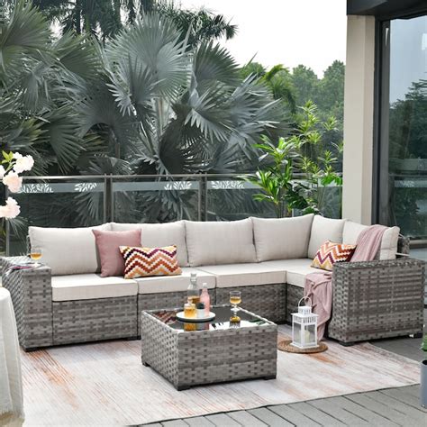 Ovios 6 pieces patio sectional sofas with beige cushions in the Patio ...