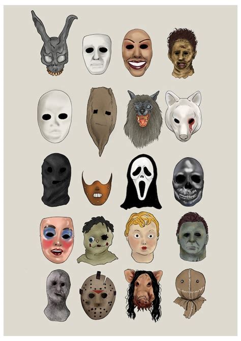 Iconic HORROR MOVIE MASKS illustration art print | Etsy