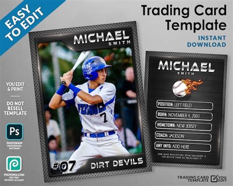 Baseball Card Template, Trading Card Template, Graphite Design for ALL Sports PSD Template Fully ...