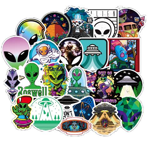 Buy 50 Pcs Alien Stickers UFO Decals for Water Bottle Hydro Flask Laptop Luggage Car Bike ...