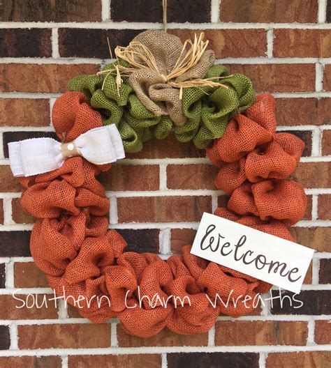 18 Orange Burlap Pumpkin Fall Halloween Welcome Wreath