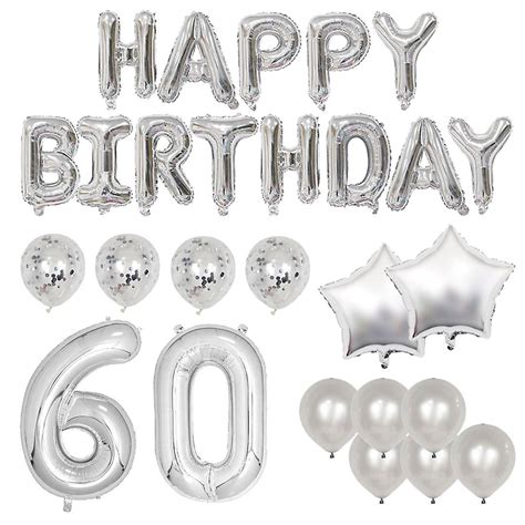 Happy 60th birthday balloon banner deluxe party pack - silver | Fruugo DE