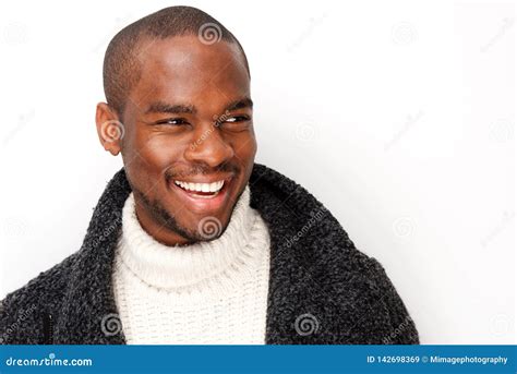 Handsome Young Black Man Smiling With Coat By Isolated White Background ...