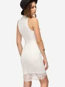 White Lattice-front Sleeveless Bodycon Dress -SheIn(Sheinside)