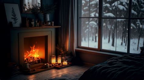 Cozy Winter Ambience with Crackling Fireplace and Blizzard Sounds