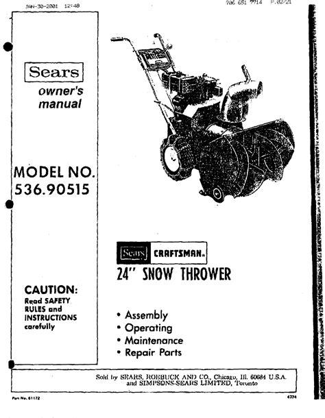 Craftsman 53690515 User Manual 24 SNOW THROWER Manuals And Guides L0102195