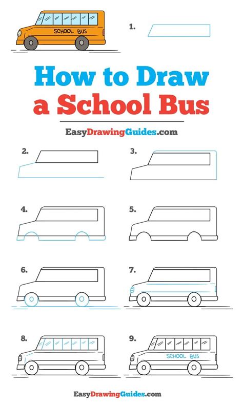 how to draw a school bus for kids with easy drawing guides on the front and back