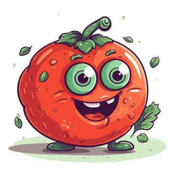Tomato Clipart Cartoon Tomato Character With Eyes And Green Leaf Vector ...
