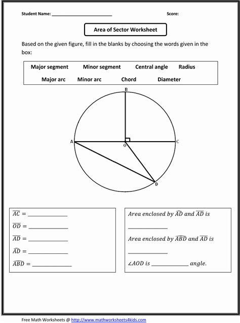 50 Parts Of A Circle Worksheet