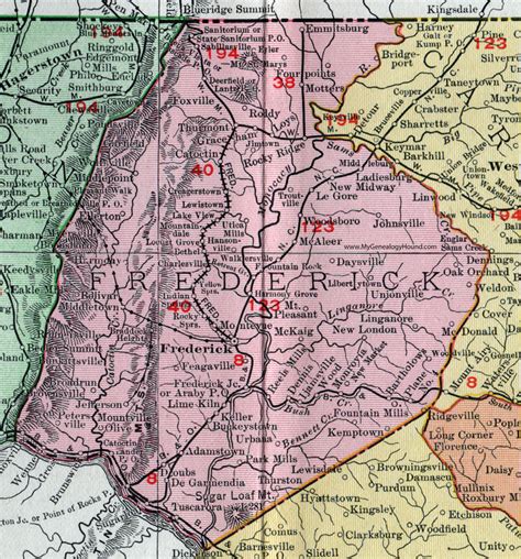 Frederick County, Maryland, Map, 1911, Rand McNally, Thurmont ...