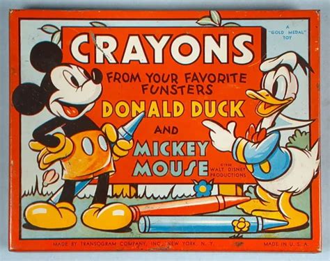 1950 MICKEY MOUSE & Donald Duck Tin Crayons Box Walt Disney Prod ...