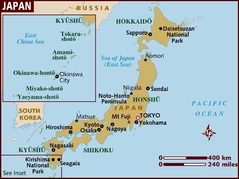 Japan - The "Land of the Rising Sun".: Location and Geography.