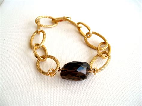 Smoky Quartz Bracelet Gold Urban jewelry Fall Fashion by Vitrine