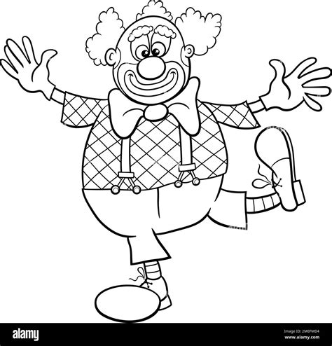 Black and white cartoon illustration of funny circus clown comic character coloring page Stock ...