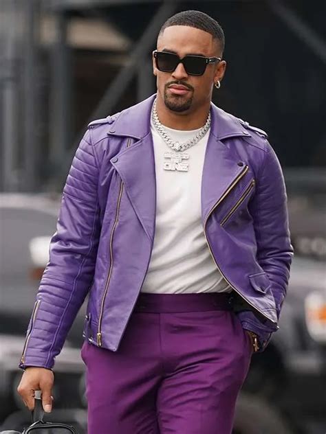 Jalen Hurts Purple Biker Leather Jacket - Just American Jackets