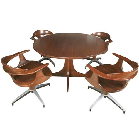 Mid Century Solid Wood Dining Table and Swivel Chairs at 1stDibs | kitchen table swivel chairs ...