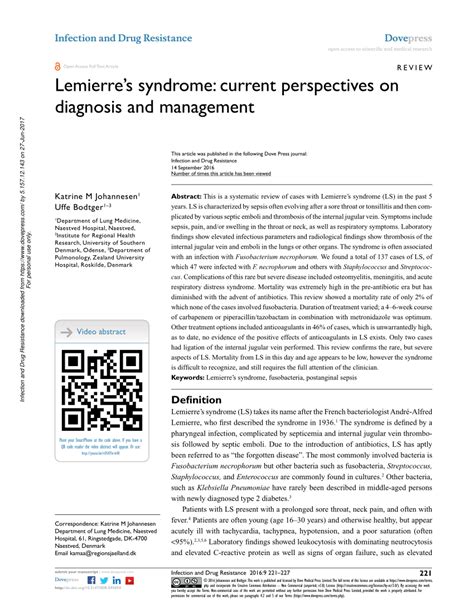 (PDF) Lemierre’s syndrome: Current perspectives on diagnosis and management