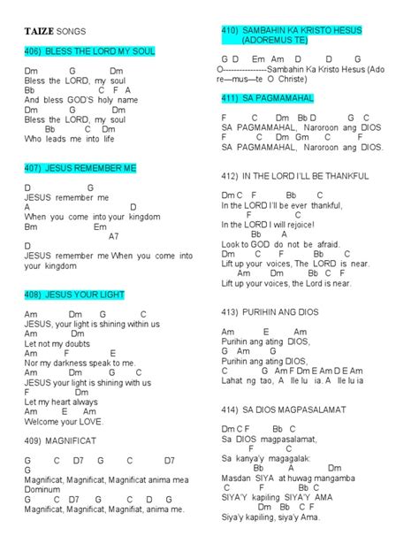 Taize Songs Chords | PDF | Christian Denominational Families | Worship