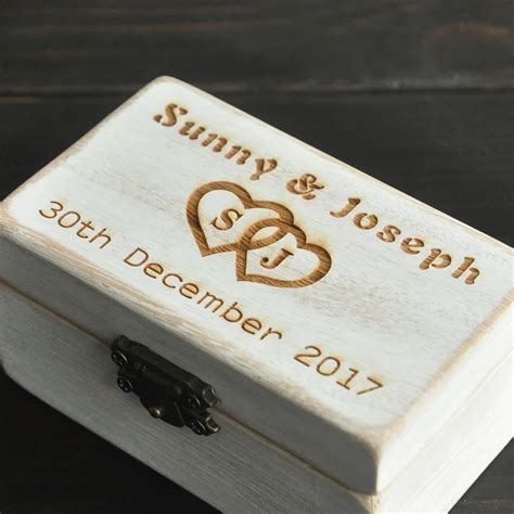 Personalized Ring Box, Rustic Wedding Ring Bearer Box W/ Hearts, Wooden Ring Holder, Wedding ...