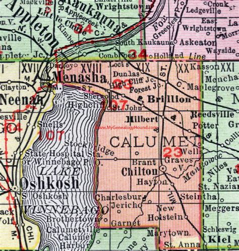 Calumet County Wisconsin Map 1912 Chilton Brillion Hilbert