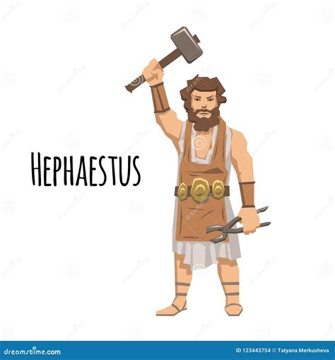 Hephaestus, Ancient Greek God of Blacksmith and Fire. Mythology. Flat ...