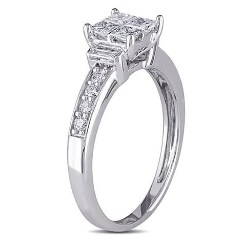 Invisible-Set Princess Cut Diamond Engagement Ring 14k W. Gold 0.65ct - DM202