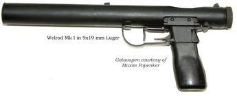 WWII British Welrod Pistol used by SOE, is equipped with a permanent silencer, the magazine is ...