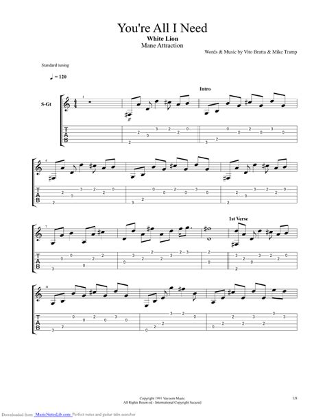 You re All I Need guitar pro tab by White Lion @ musicnoteslib.com