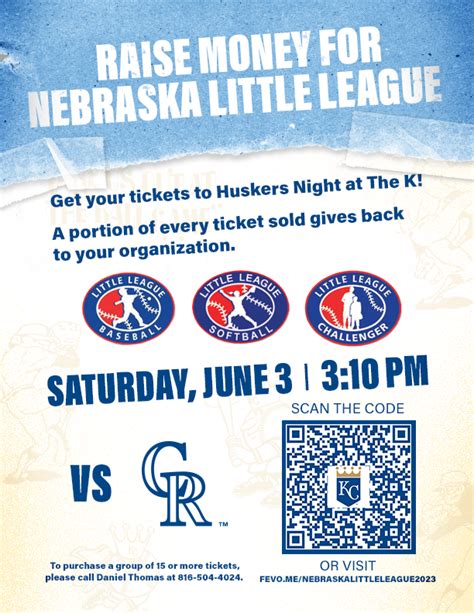 Tickets for Husker’s Night at the K – Nebraska Little League Baseball ...