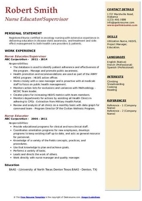 Nurse Educator Resume Samples | QwikResume