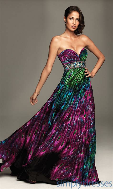 Strapless peacock print dress | Abendkleid, Pfauenkleid, Hübsche kleider