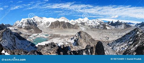 Panoramic View of Mount Cho Oyu and Cho Oyu Base Camp Stock Image - Image of area, gokyo: 98753489