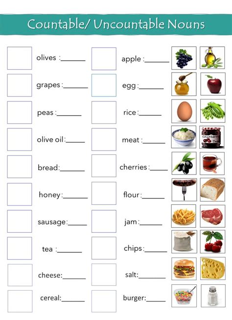 Ejercicio online de Countable and uncountable nouns para junior b, senior a, … | Contables e ...