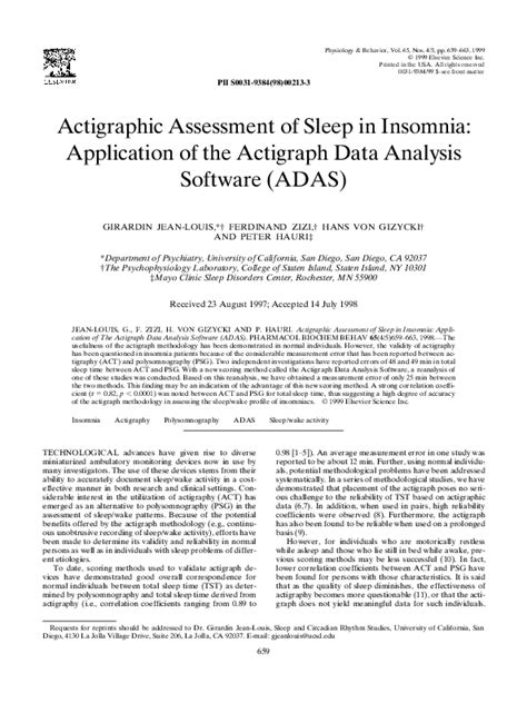 (PDF) Actigraphic Assessment of Sleep in Insomnia:: Application of the Actigraph Data Analysis ...