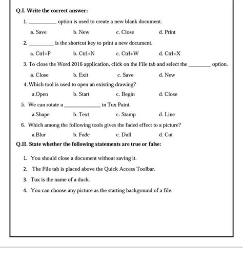 Grade 2 MS Word and Tux Paint Worksheet