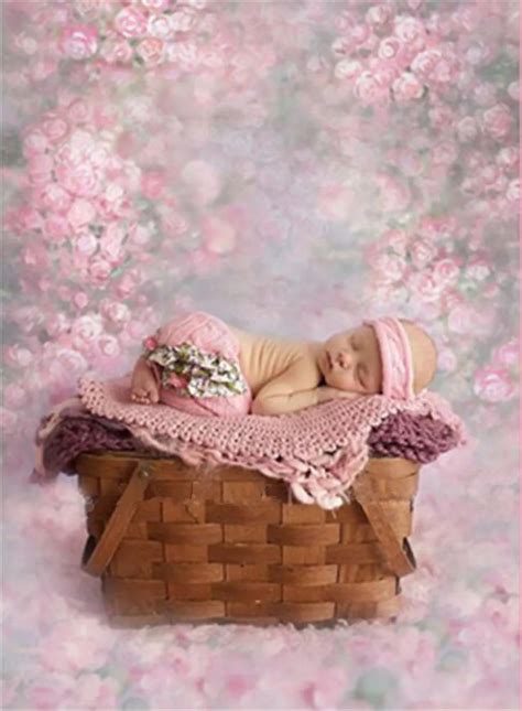 Baby Newborn Pink Floral Photography Backdrop Blurry Printed Flowers Retro Vintage Photoshoot ...